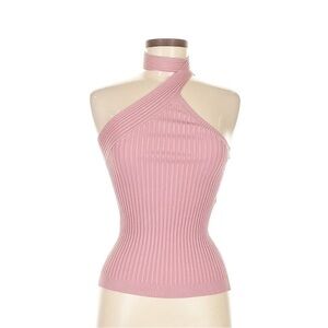 Elegant Pink Silk Halter Ribbed Top